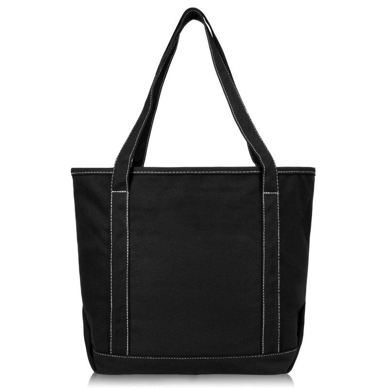 DALIX 20" Solid Color Cotton Canvas Shopping Tote Bag in Black-White - Image 5